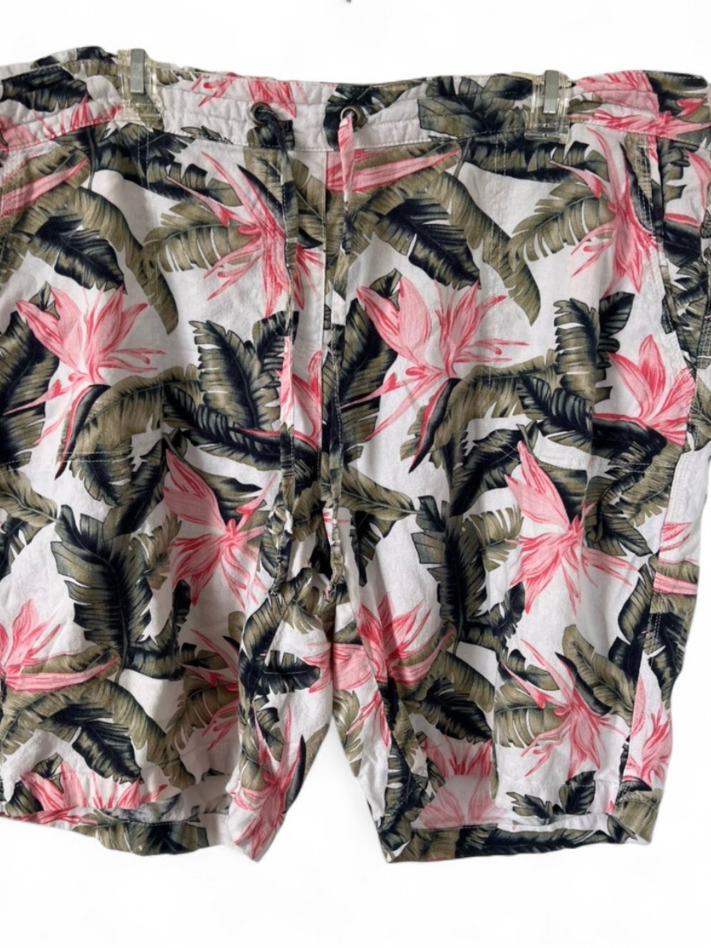 Women’s Tropical Print Drawstring Shorts - Pink & Green
